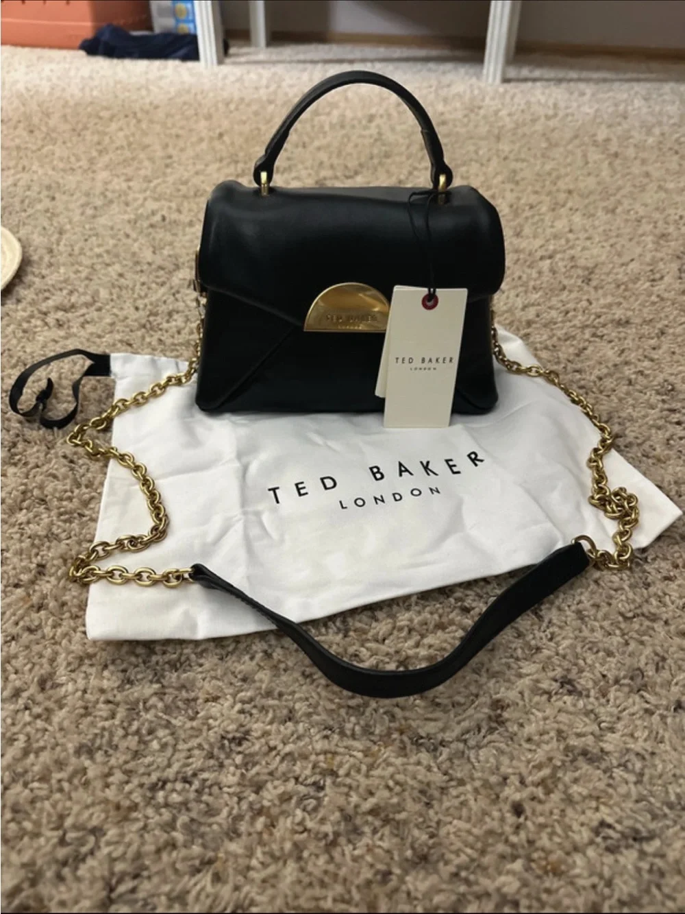 Ted Baker Black Leather Satchel with Gold Hardware